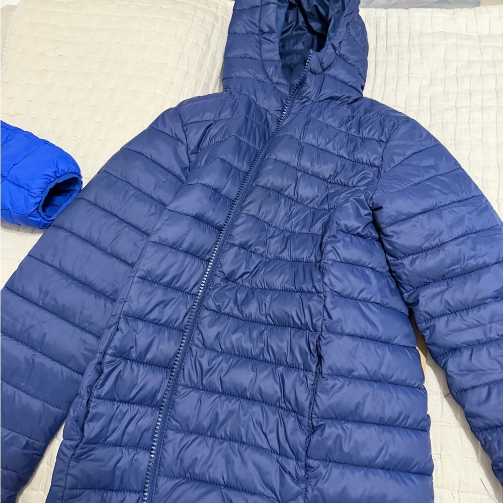 Lands' End Navy Quilted Hooded Jacket